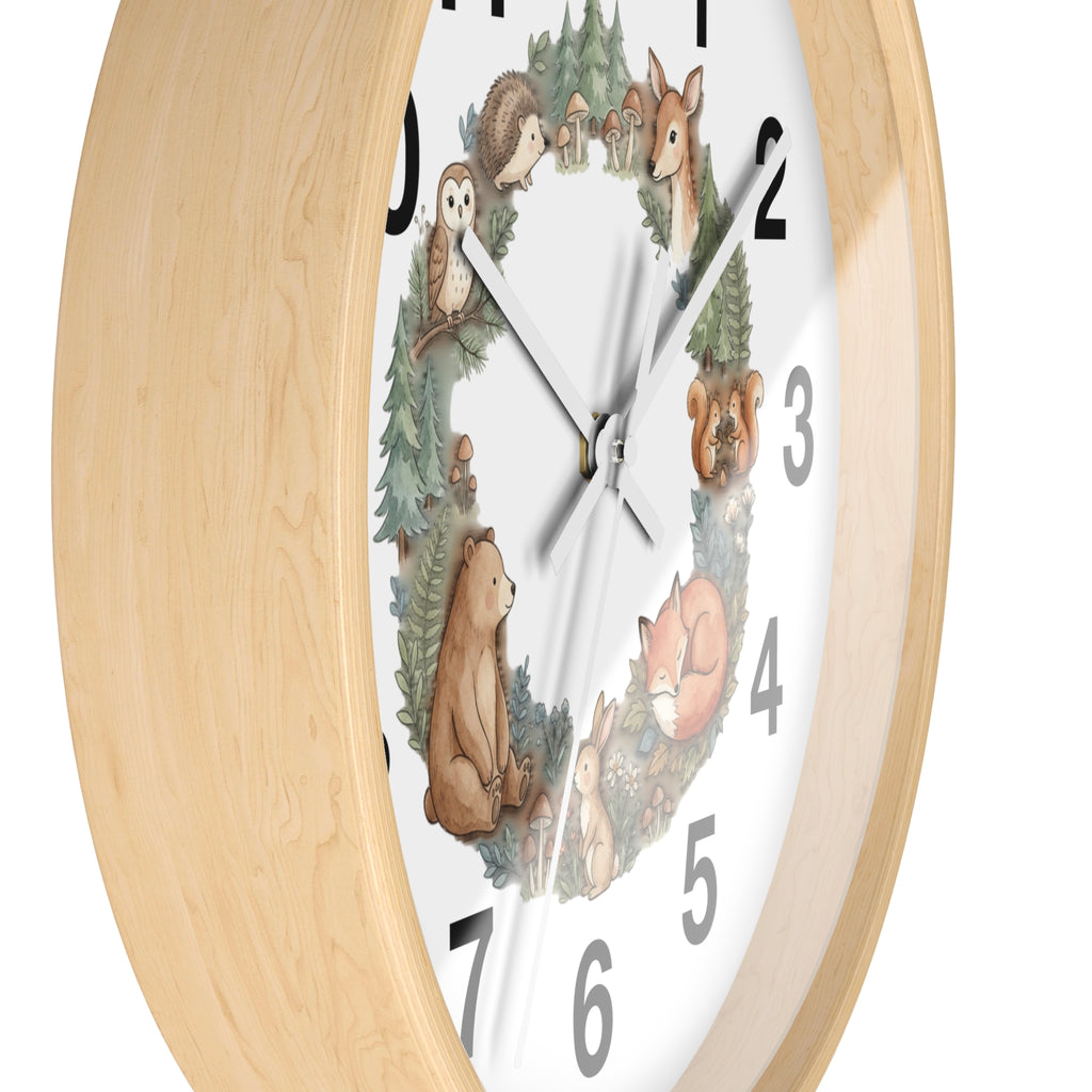 Woodland Animals Wreath Wall Clock — Cute Forest Nursery Clock