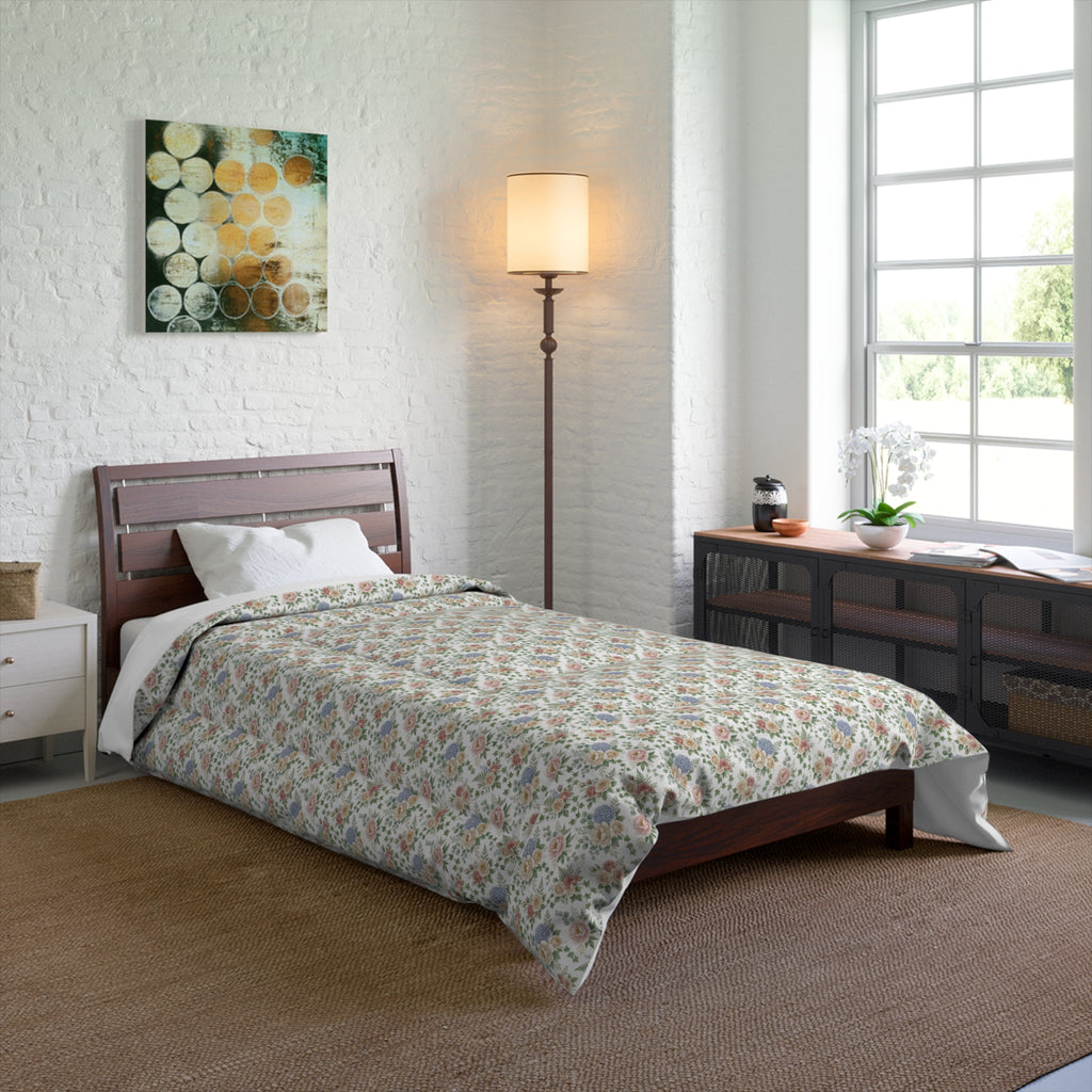 Floral Vintage Tile Comforter — Soft Pastel Boho Bedroom Bedding