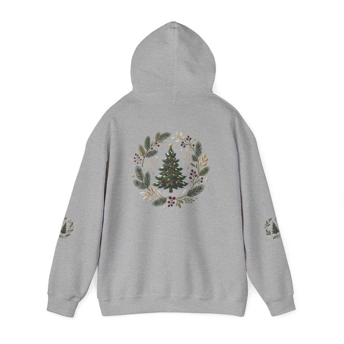 Christmas Tree Wreath Hoodie — Festive Botanical Sweatshirt, 50/50 Cotton-Poly, Unisex