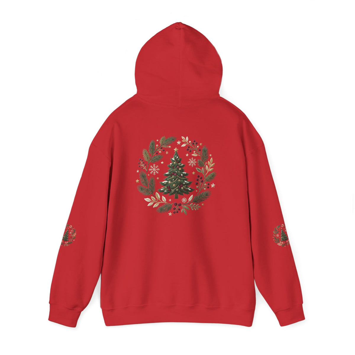 Christmas Tree Wreath Hoodie — Festive Botanical Sweatshirt, 50/50 Cotton-Poly, Unisex
