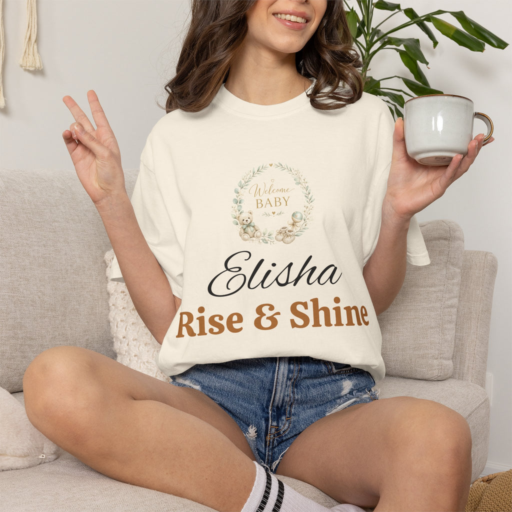 Personalized 'Rise & Shine' T-Shirt — Custom Name Floral Monogram Tee