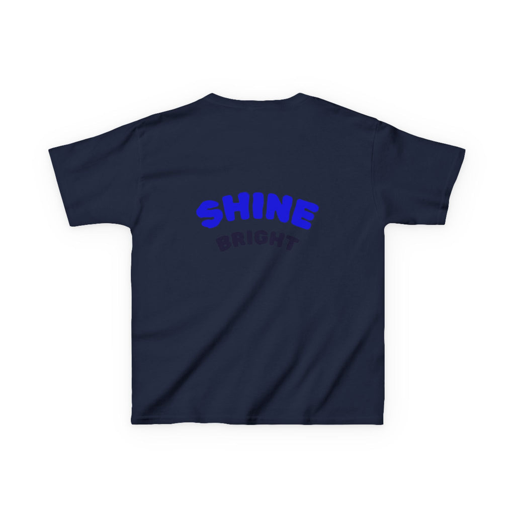 Kids Tee — "Be Kind, Be Cool" Dinosaur Graphic with "Shine Bright" Back