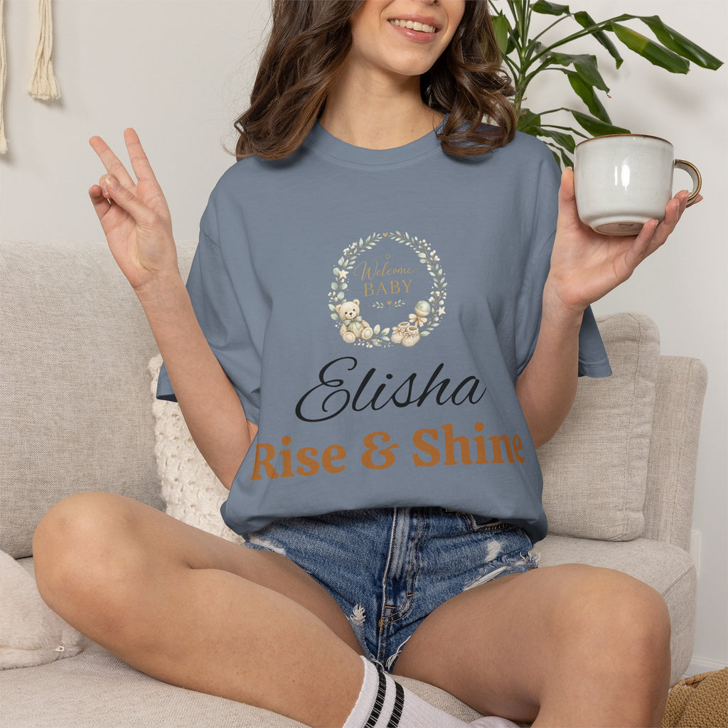 Personalized 'Rise & Shine' T-Shirt — Custom Name Floral Monogram Tee