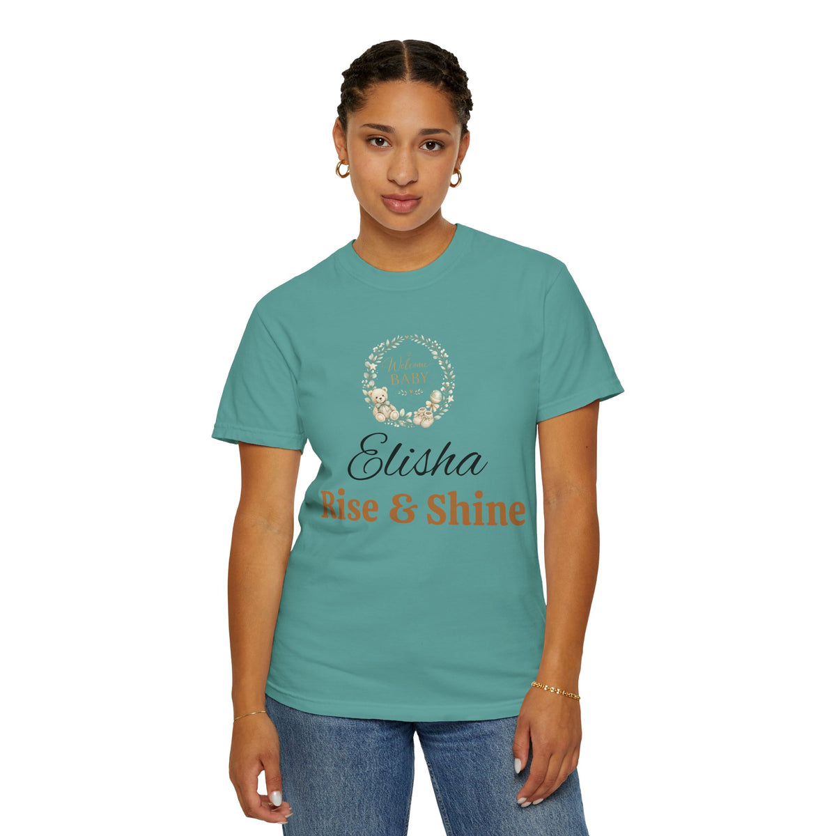 Personalized 'Rise & Shine' T-Shirt — Custom Name Floral Monogram Tee
