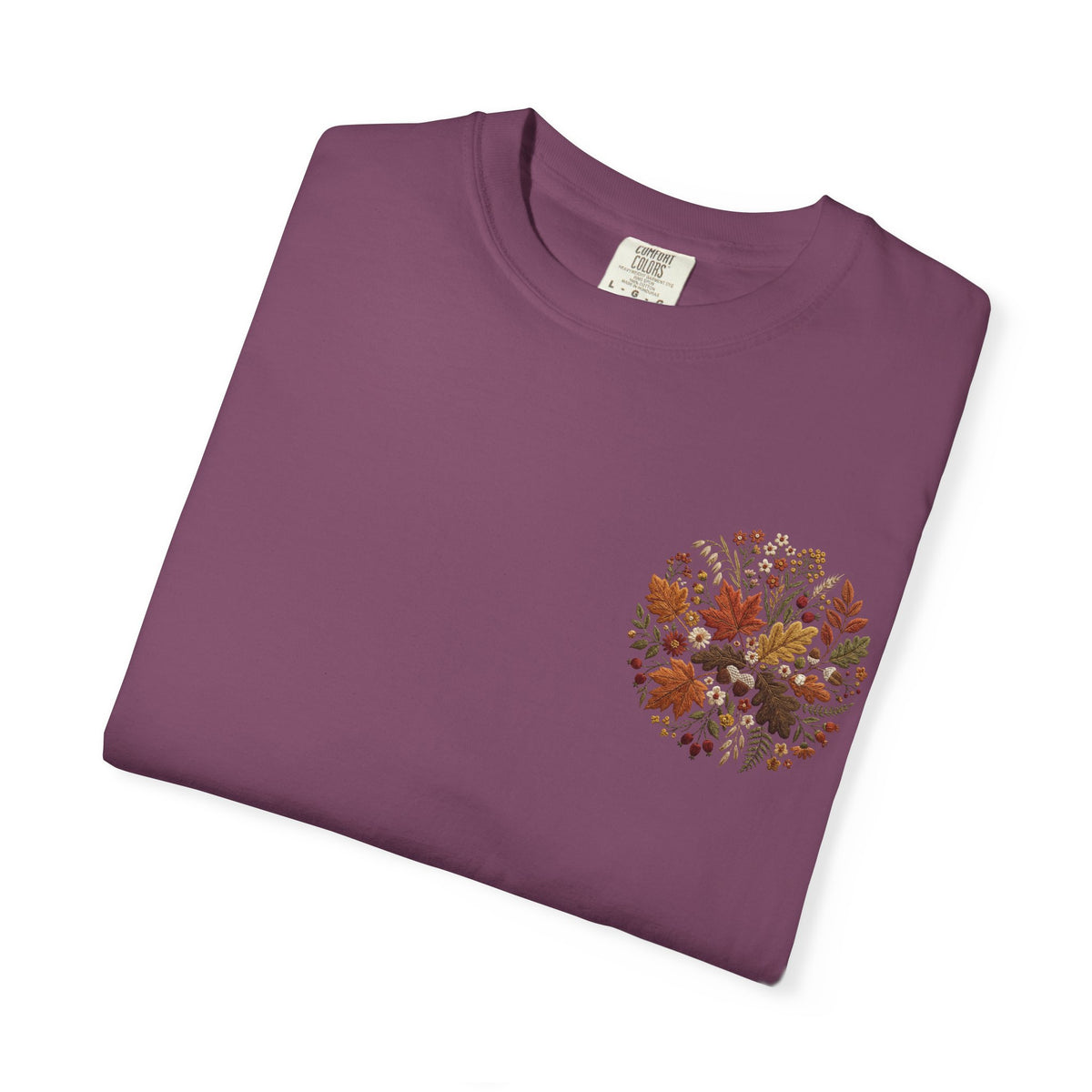 T-Shirt — Autumn Floral Wreath Tee (Fall Leaves Chest & Back Print)