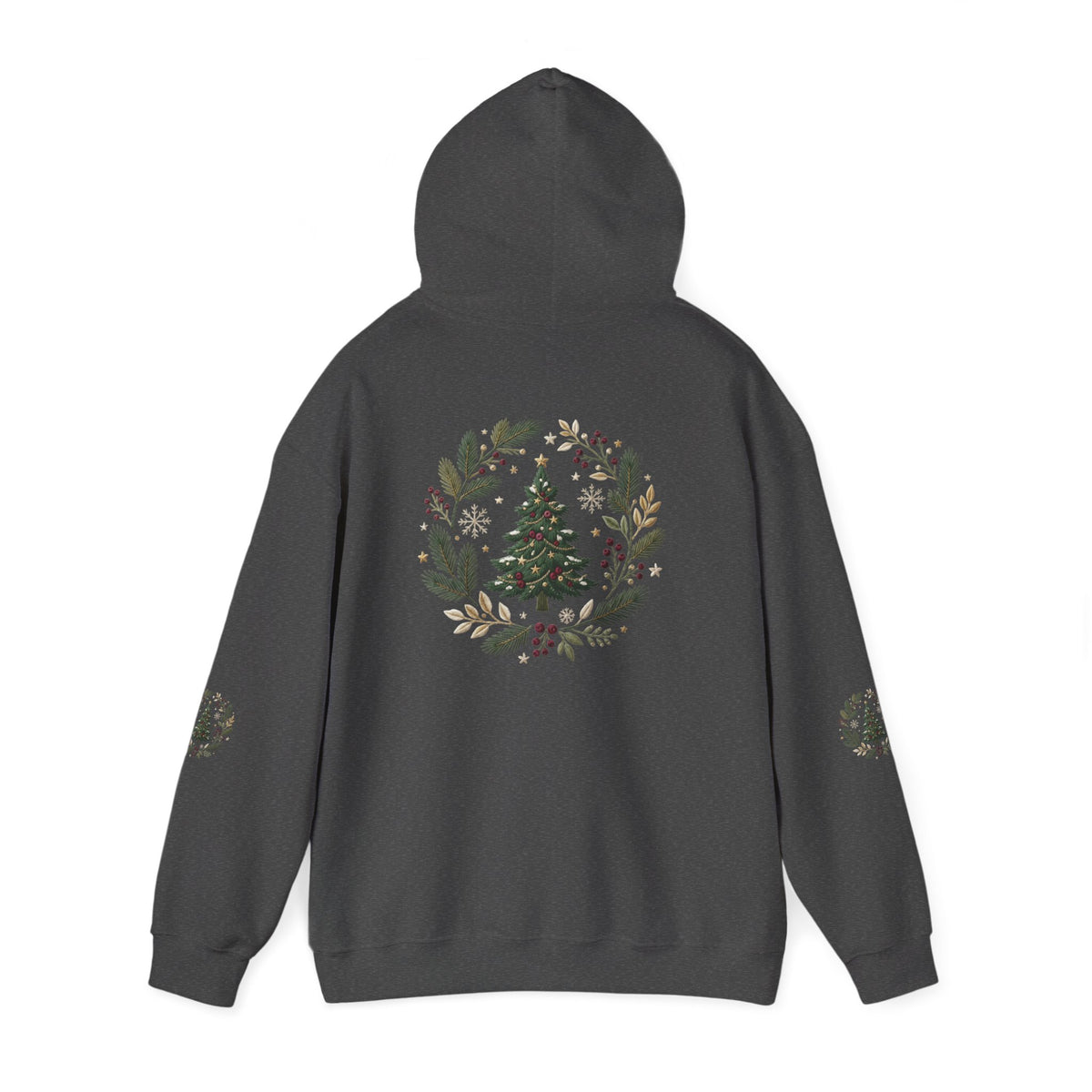 Christmas Tree Wreath Hoodie — Festive Botanical Sweatshirt, 50/50 Cotton-Poly, Unisex
