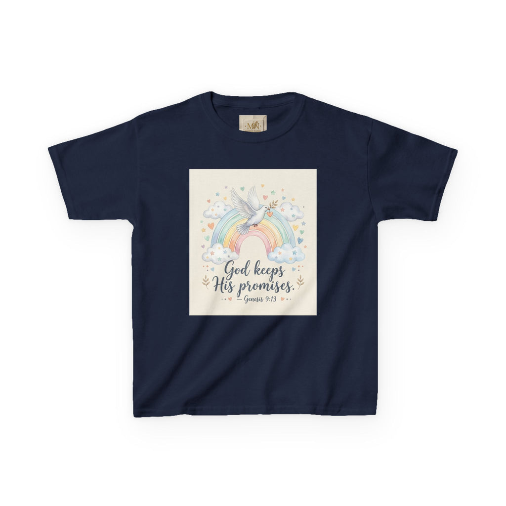 Christian Kids T-Shirt — "God Keeps His Promises" Rainbow Dove Tee | Psalm 145:13