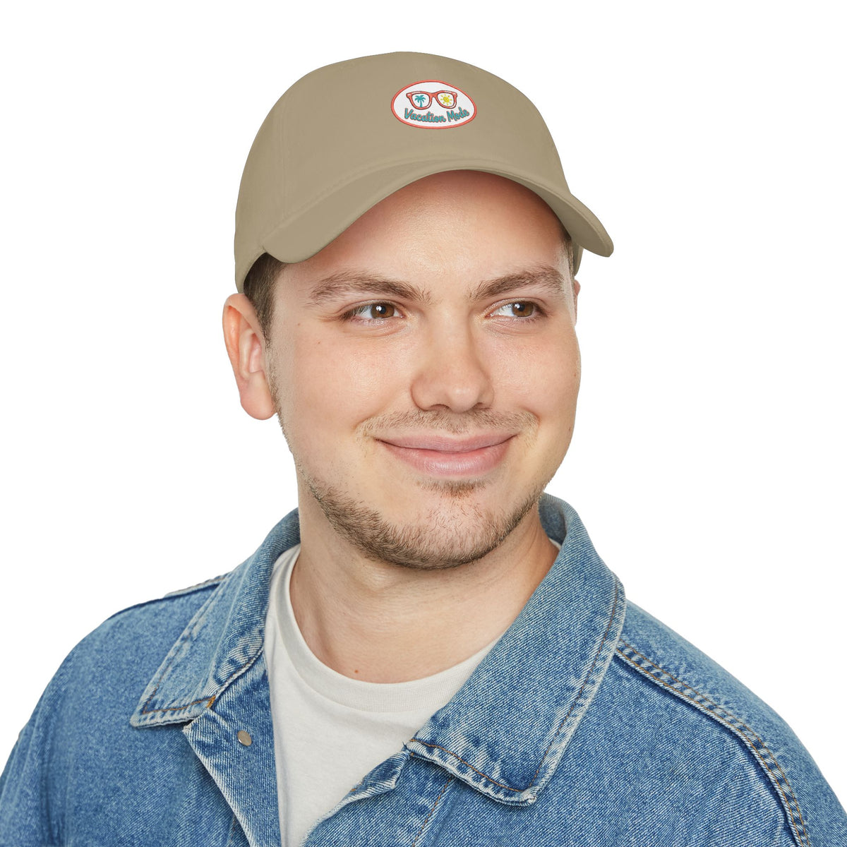 Red 'Vacation Mode' Low Profile Baseball Cap — Sunglasses Patch Dad Hat