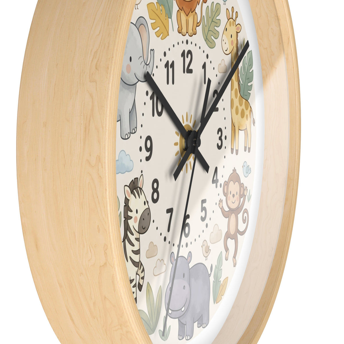 Safari Friends Nursery Wall Clock — Cute Jungle Animal Kids Clock