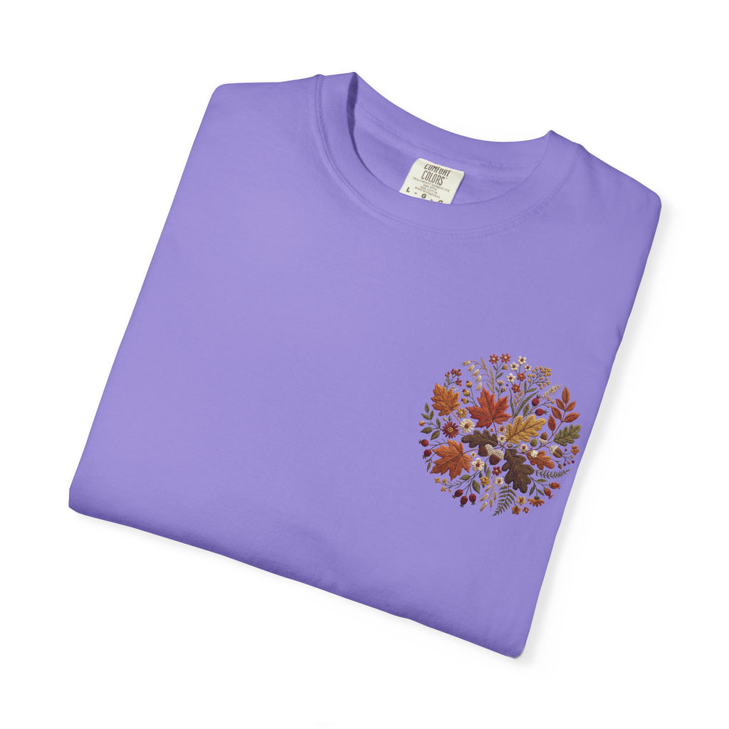 T-Shirt — Autumn Floral Wreath Tee (Fall Leaves Chest & Back Print)