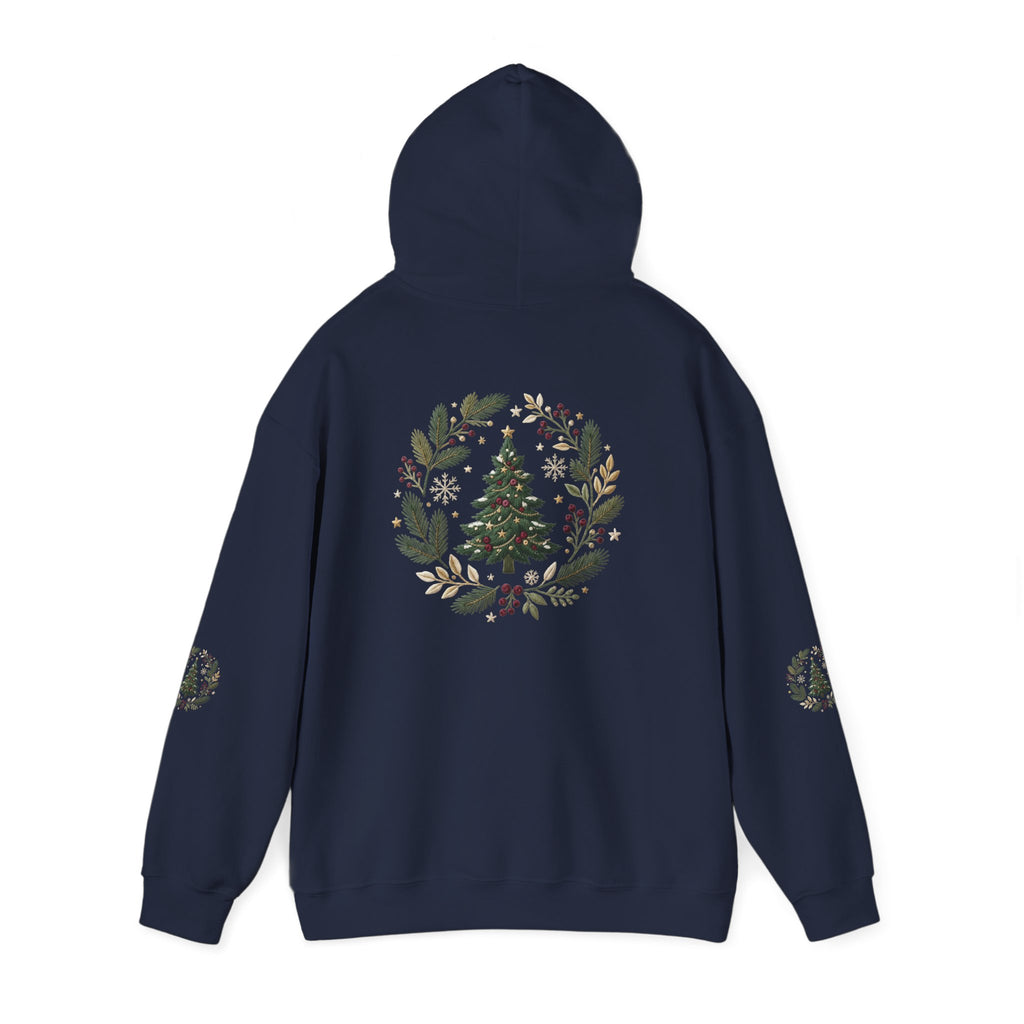 Christmas Tree Wreath Hoodie — Festive Botanical Sweatshirt, 50/50 Cotton-Poly, Unisex