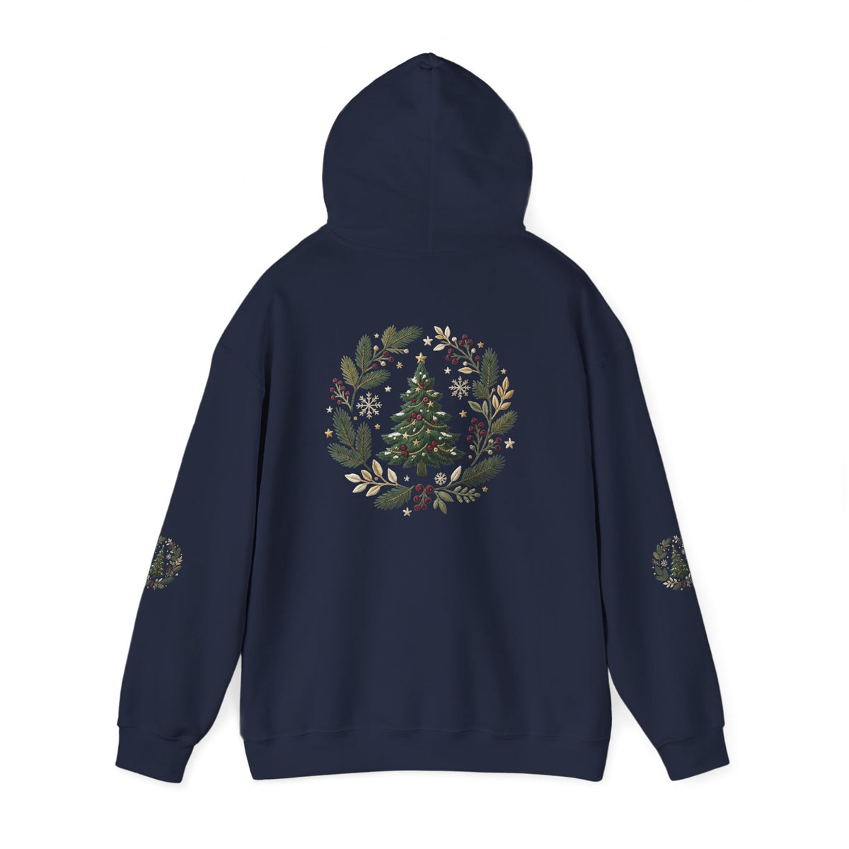 Christmas Tree Wreath Hoodie — Festive Botanical Sweatshirt, 50/50 Cotton-Poly, Unisex