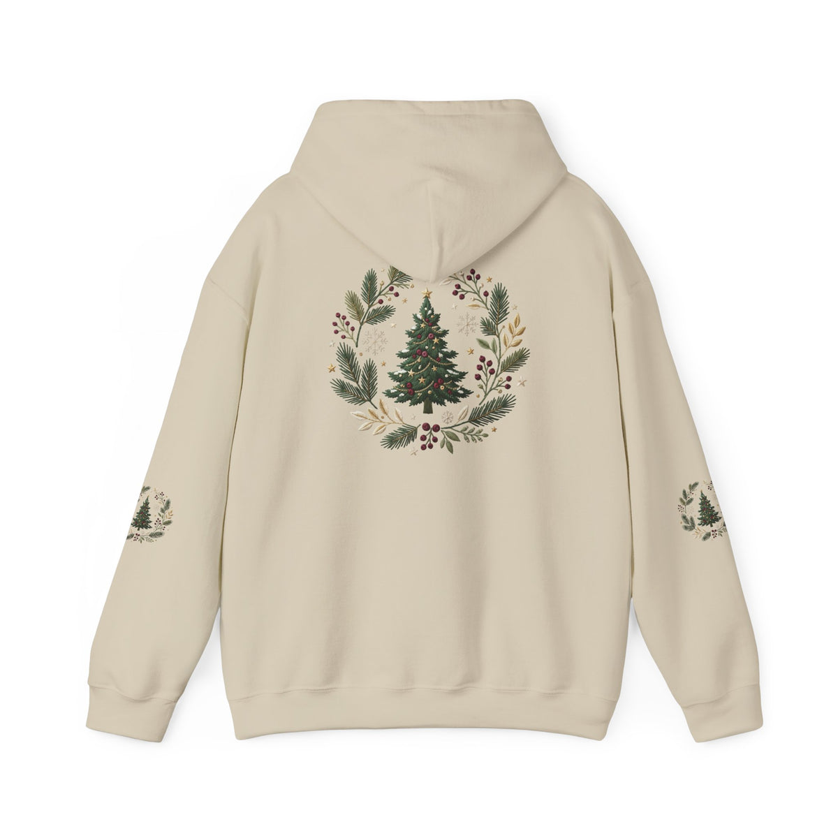 Christmas Tree Wreath Hoodie — Festive Botanical Sweatshirt, 50/50 Cotton-Poly, Unisex
