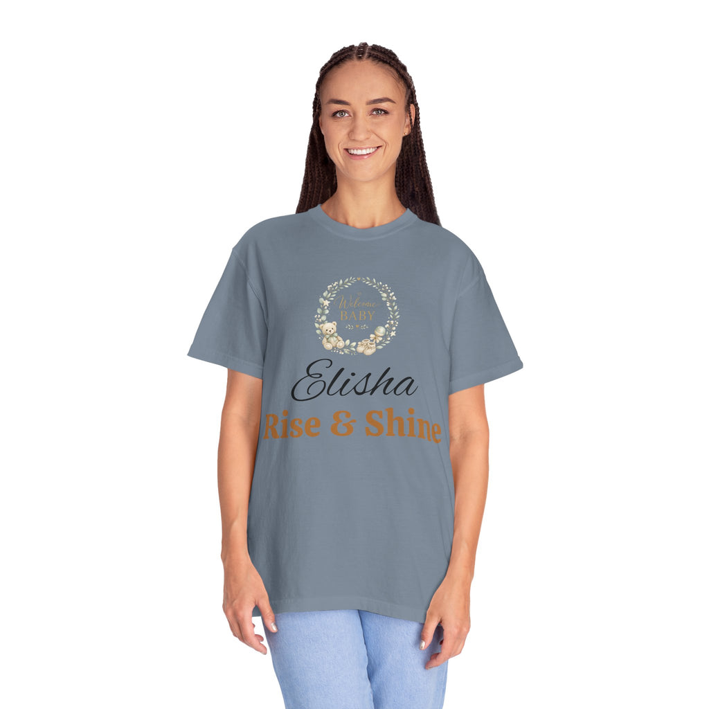 Personalized 'Rise & Shine' T-Shirt — Custom Name Floral Monogram Tee