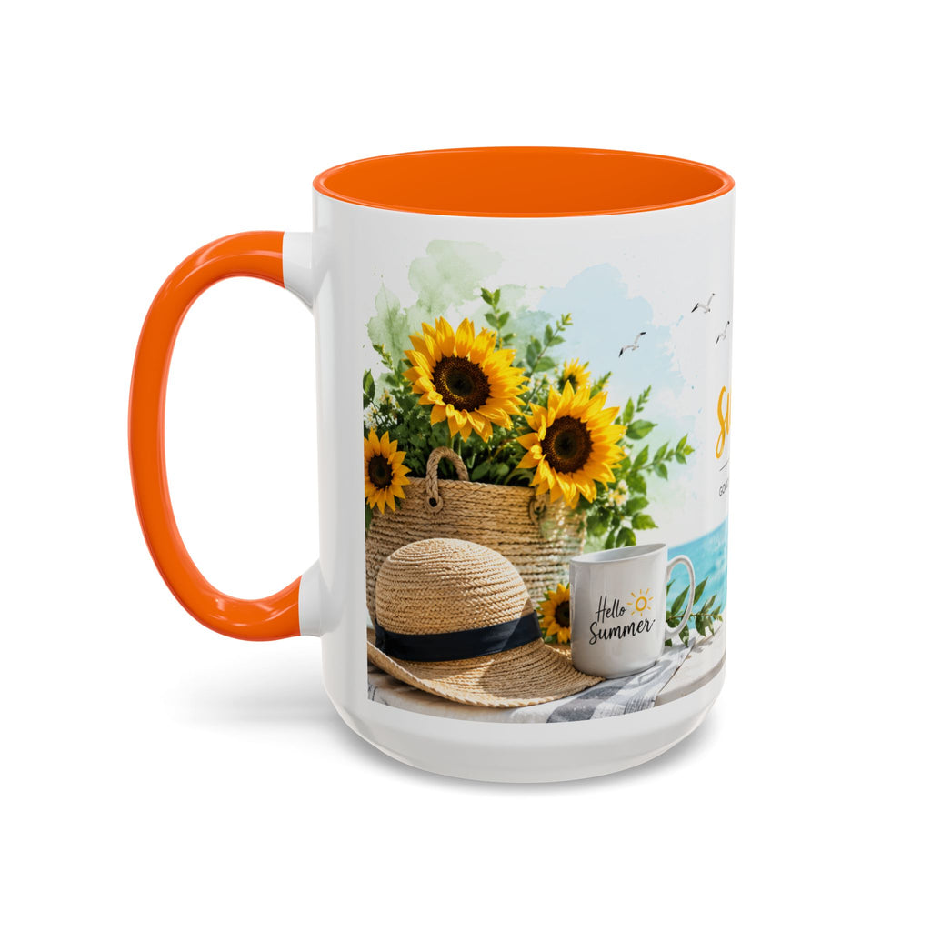 Hello Summer Accent Coffee Mug — Beach Vibes Lemon Palm Coastal Ceramic Mug (11/15oz)