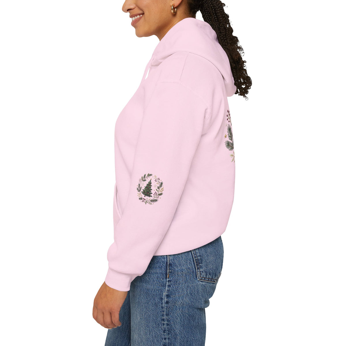 Christmas Tree Wreath Hoodie — Festive Botanical Sweatshirt, 50/50 Cotton-Poly, Unisex