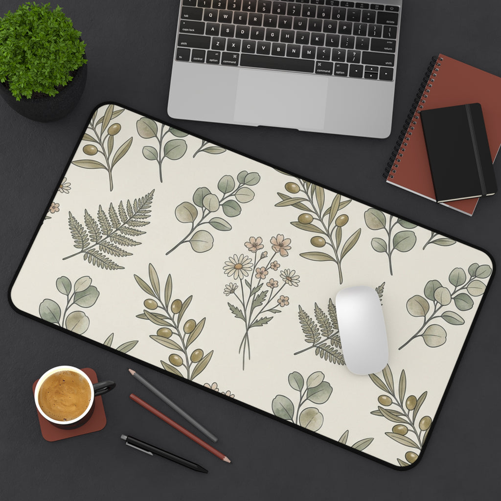 Botanical Fern Desk Mat — Neutral Floral Mouse Pad for Home Office