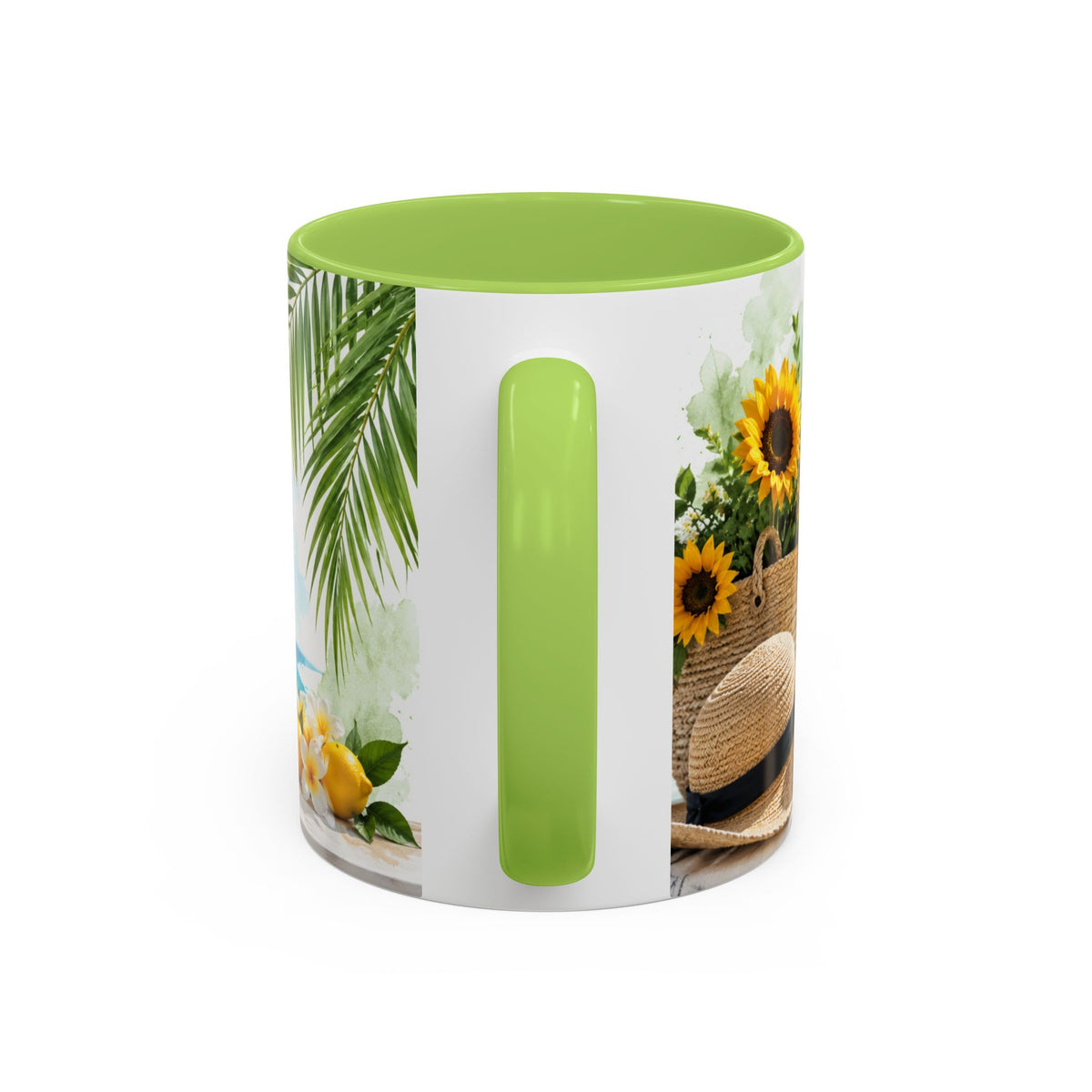 Hello Summer Accent Coffee Mug — Beach Vibes Lemon Palm Coastal Ceramic Mug (11/15oz)