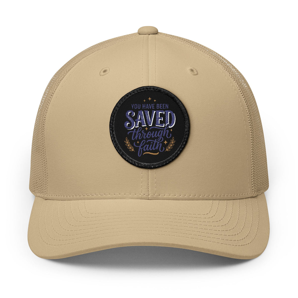 Embroidered Patch Trucker Hat — "You Have Been Saved Through Faith"