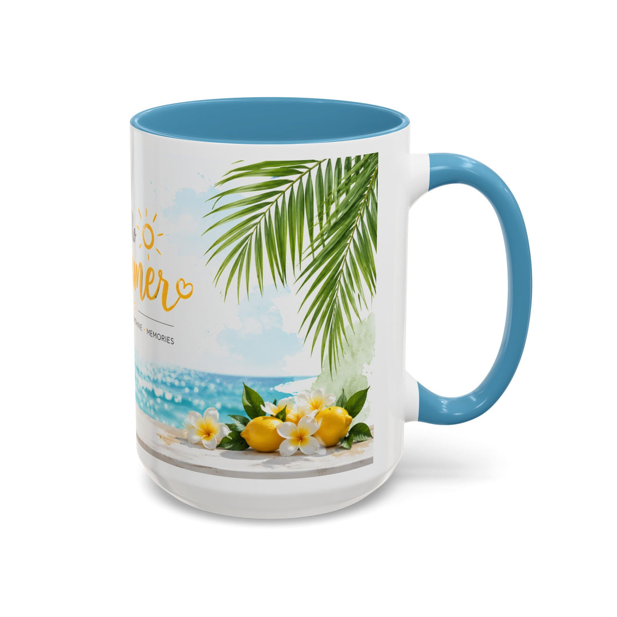Hello Summer Accent Coffee Mug — Beach Vibes Lemon Palm Coastal Ceramic Mug (11/15oz)