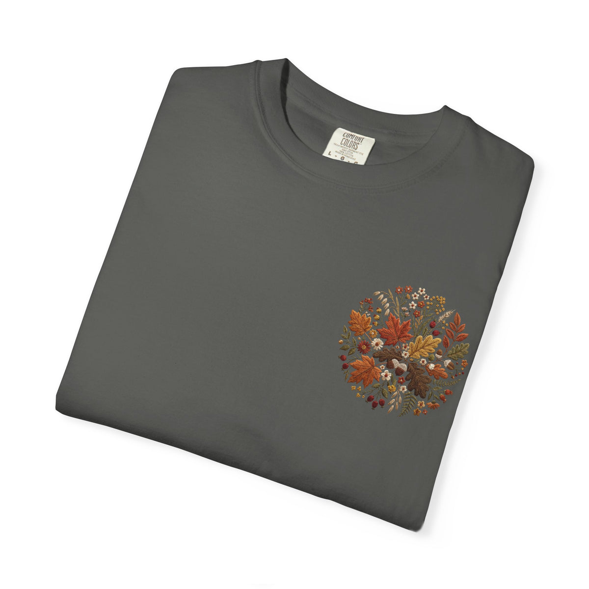 T-Shirt — Autumn Floral Wreath Tee (Fall Leaves Chest & Back Print)