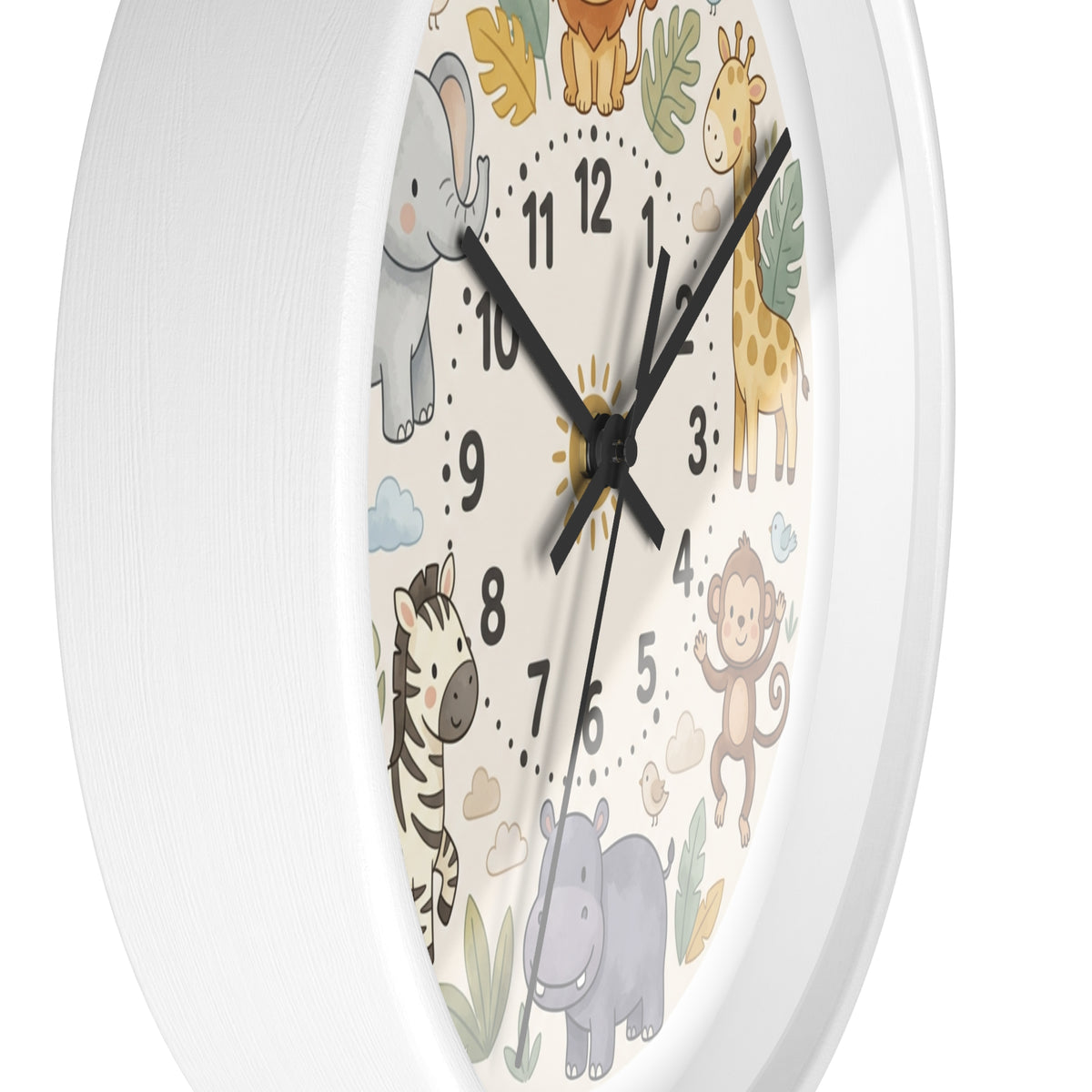 Safari Friends Nursery Wall Clock — Cute Jungle Animal Kids Clock