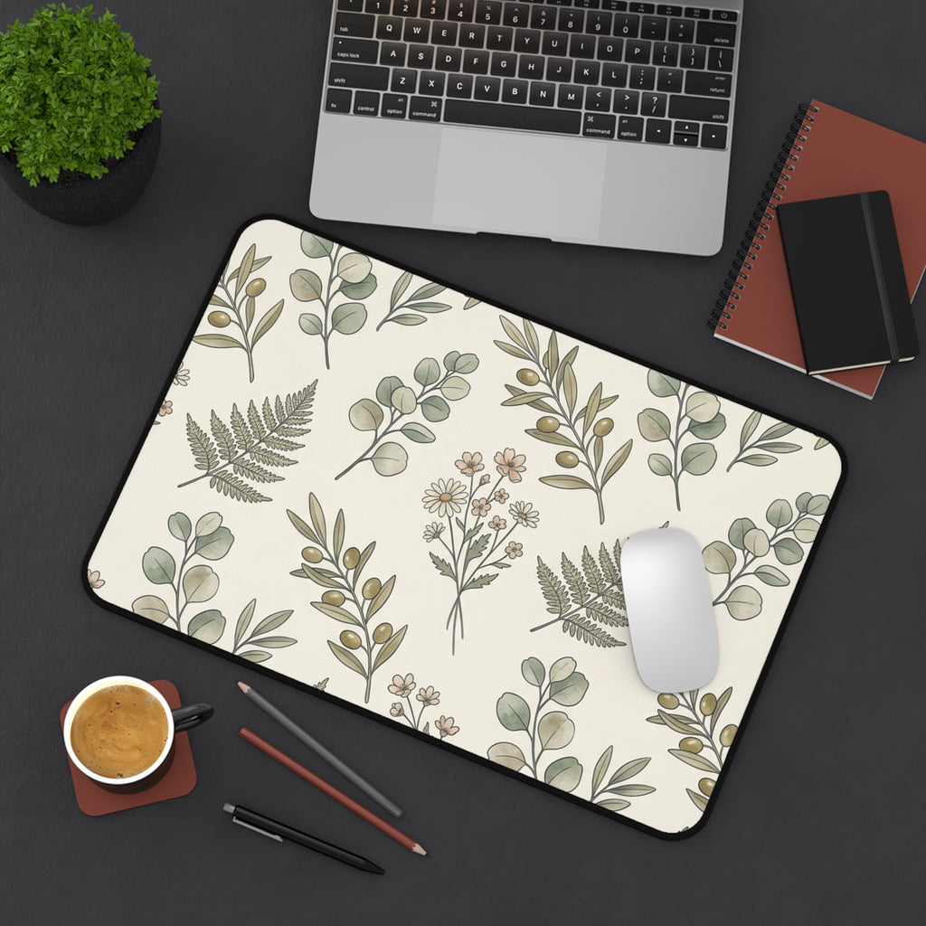 Botanical Fern Desk Mat — Neutral Floral Mouse Pad for Home Office