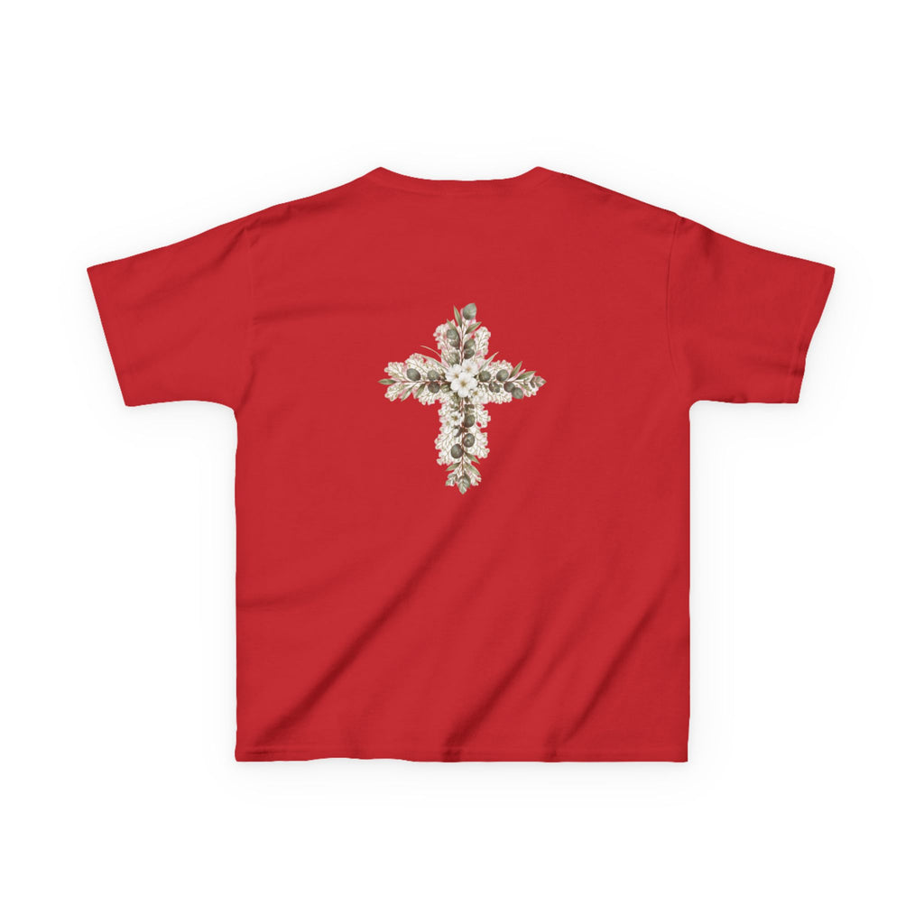 Kids Tee — Floral Cross “Faith” Christian Shirt for Children (Easter, Baptism, Church)