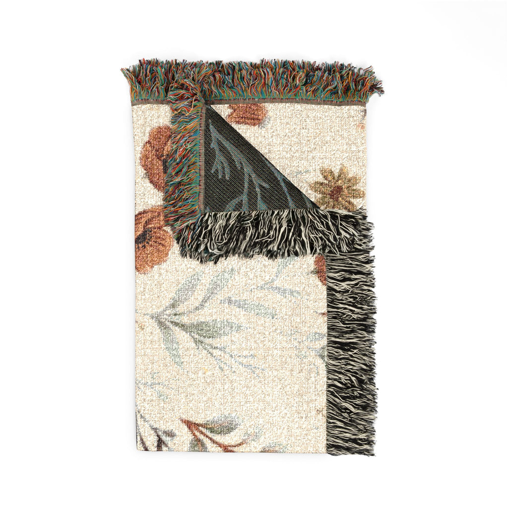 Floral Woven Blanket — Vintage Botanical Throw with Fringe