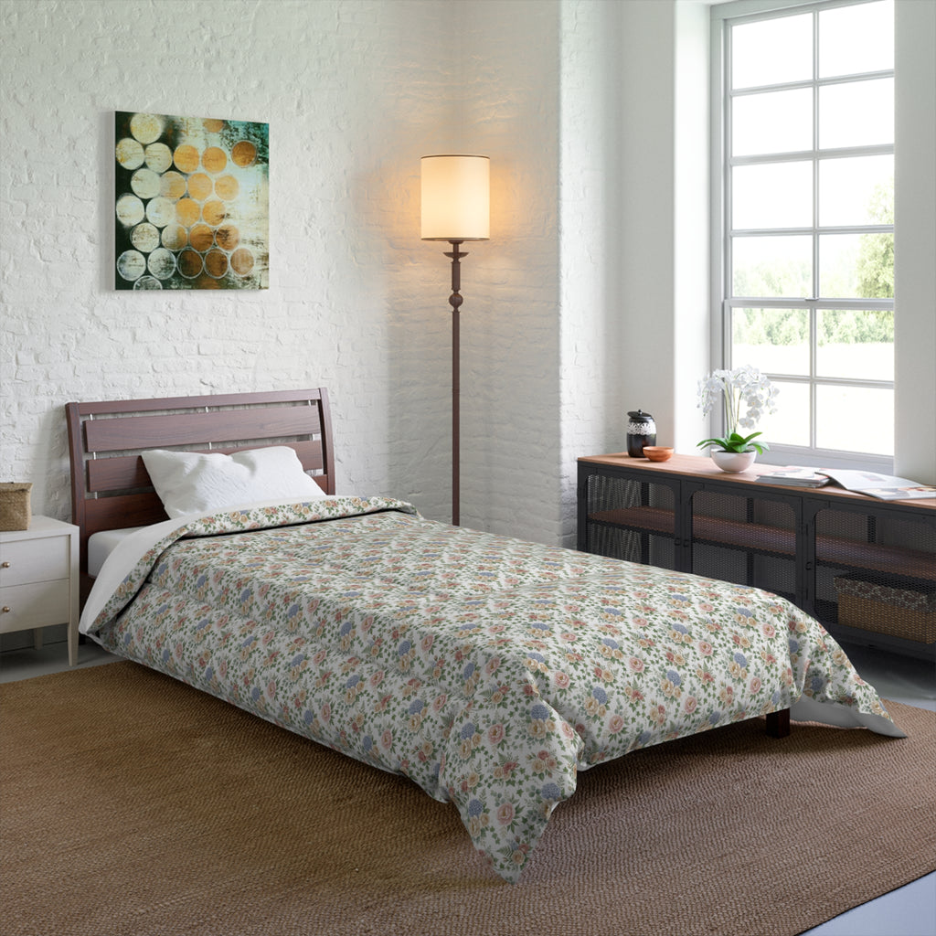 Floral Vintage Tile Comforter — Soft Pastel Boho Bedroom Bedding