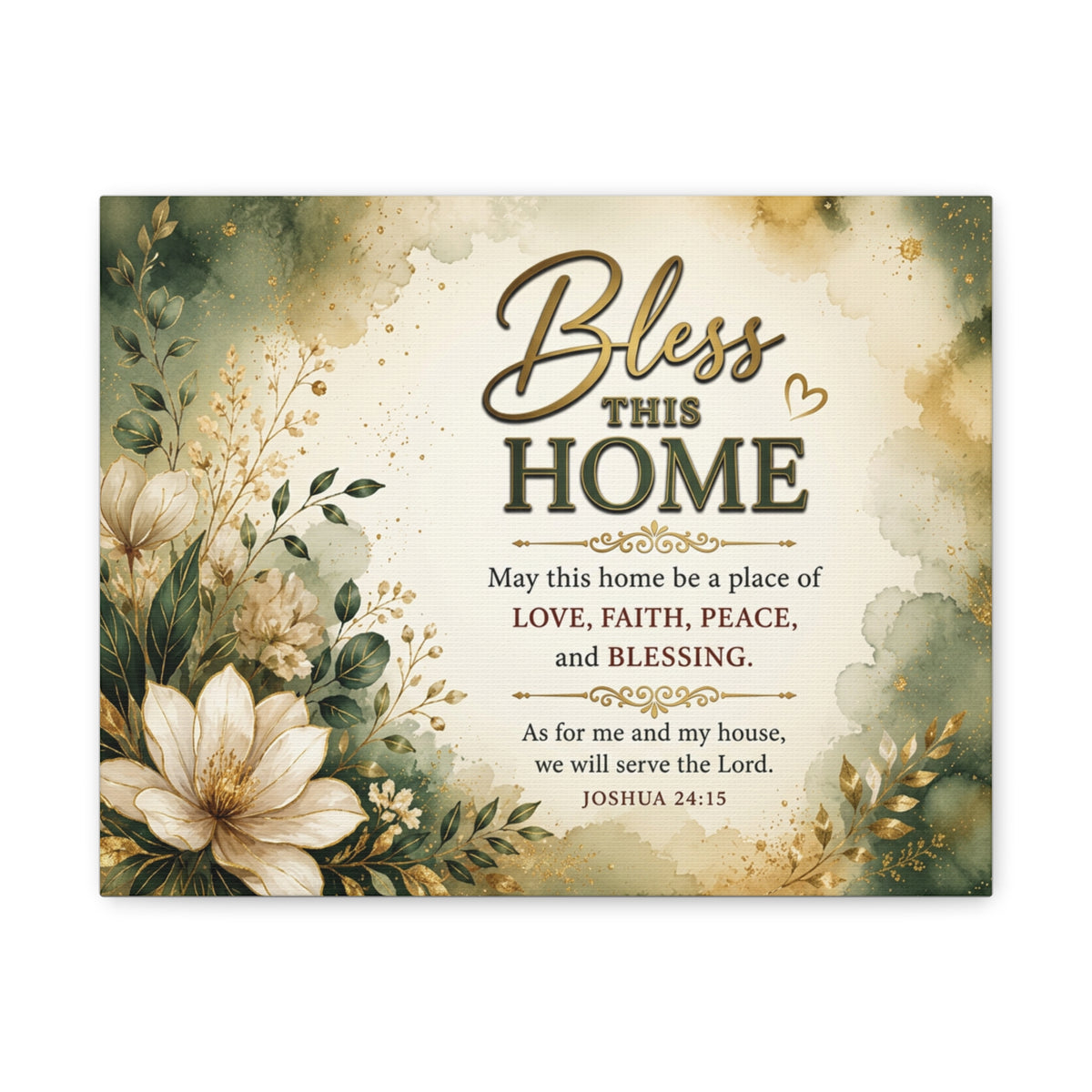 Bless This Home Canvas Wall Art — Floral Scripture Home Blessing (Joshua 24:15)