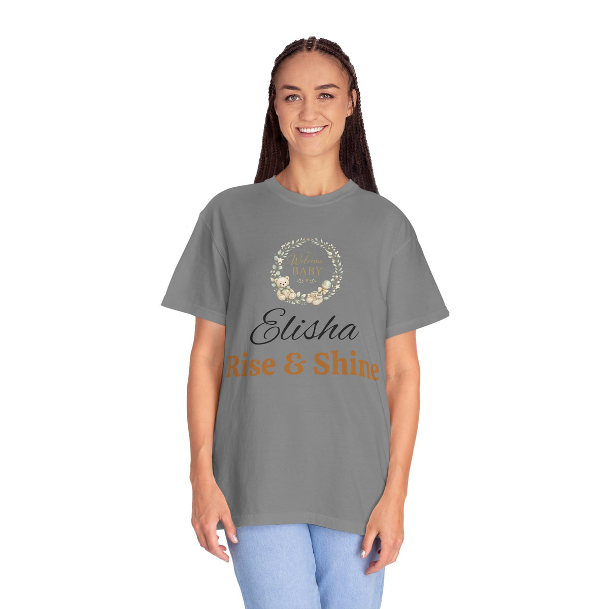 Personalized 'Rise & Shine' T-Shirt — Custom Name Floral Monogram Tee