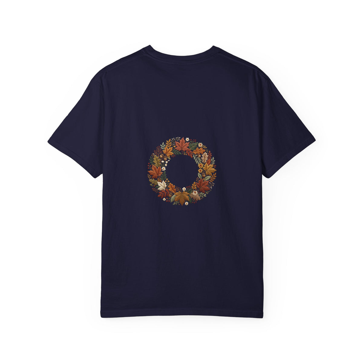 T-Shirt — Autumn Floral Wreath Tee (Fall Leaves Chest & Back Print)