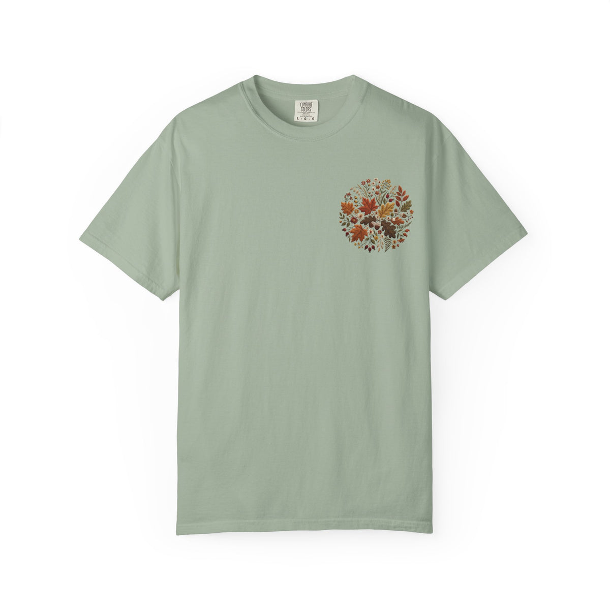 T-Shirt — Autumn Floral Wreath Tee (Fall Leaves Chest & Back Print)