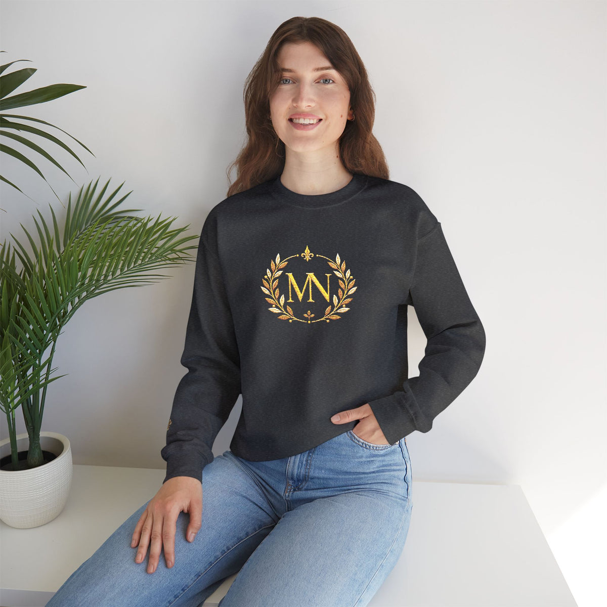 Gold Laurel Monogram Crewneck Sweatshirt