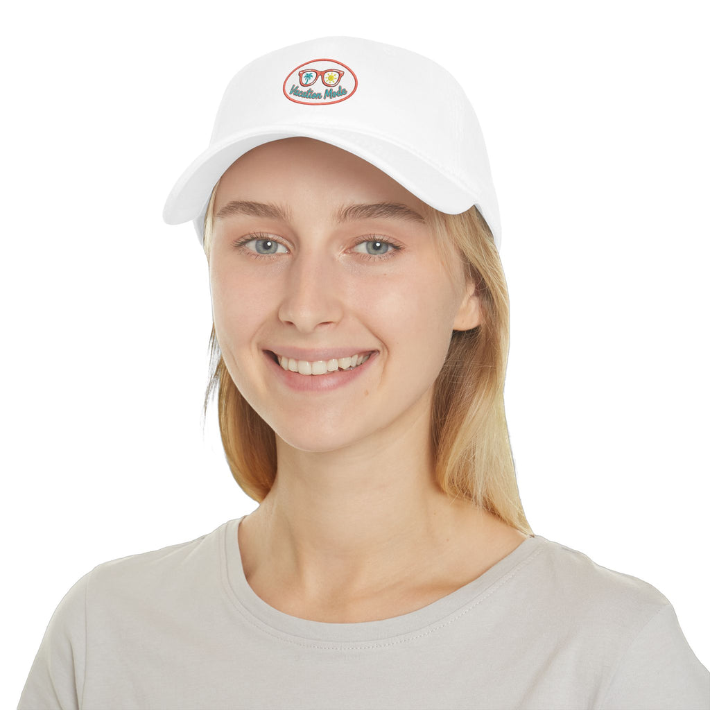 Red 'Vacation Mode' Low Profile Baseball Cap — Sunglasses Patch Dad Hat