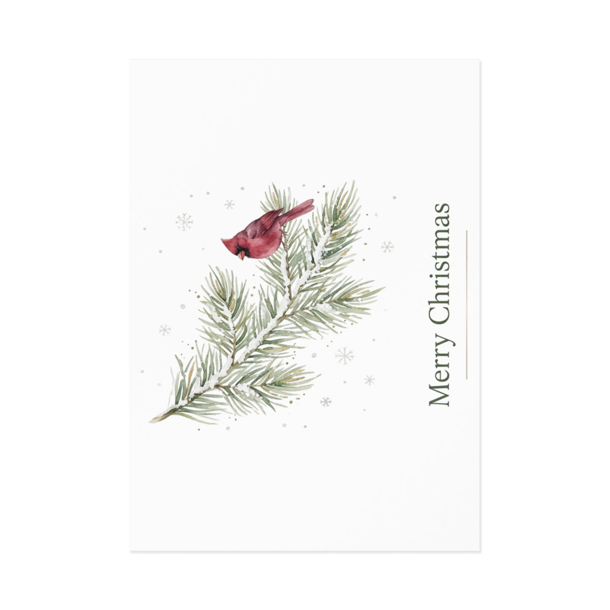 Christmas Cardinal Fine Art Postcards — Holiday Pine Branch Greeting Cards, Glossy 280gsm