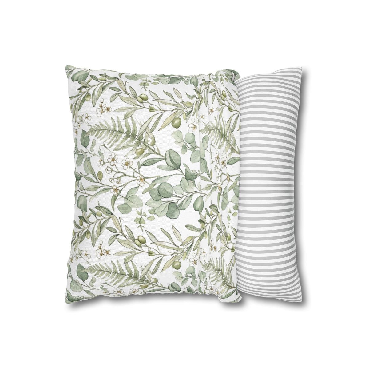 Botanical Greenery Square Pillowcase — Watercolour Eucalyptus & Fern Throw Pillow Cover