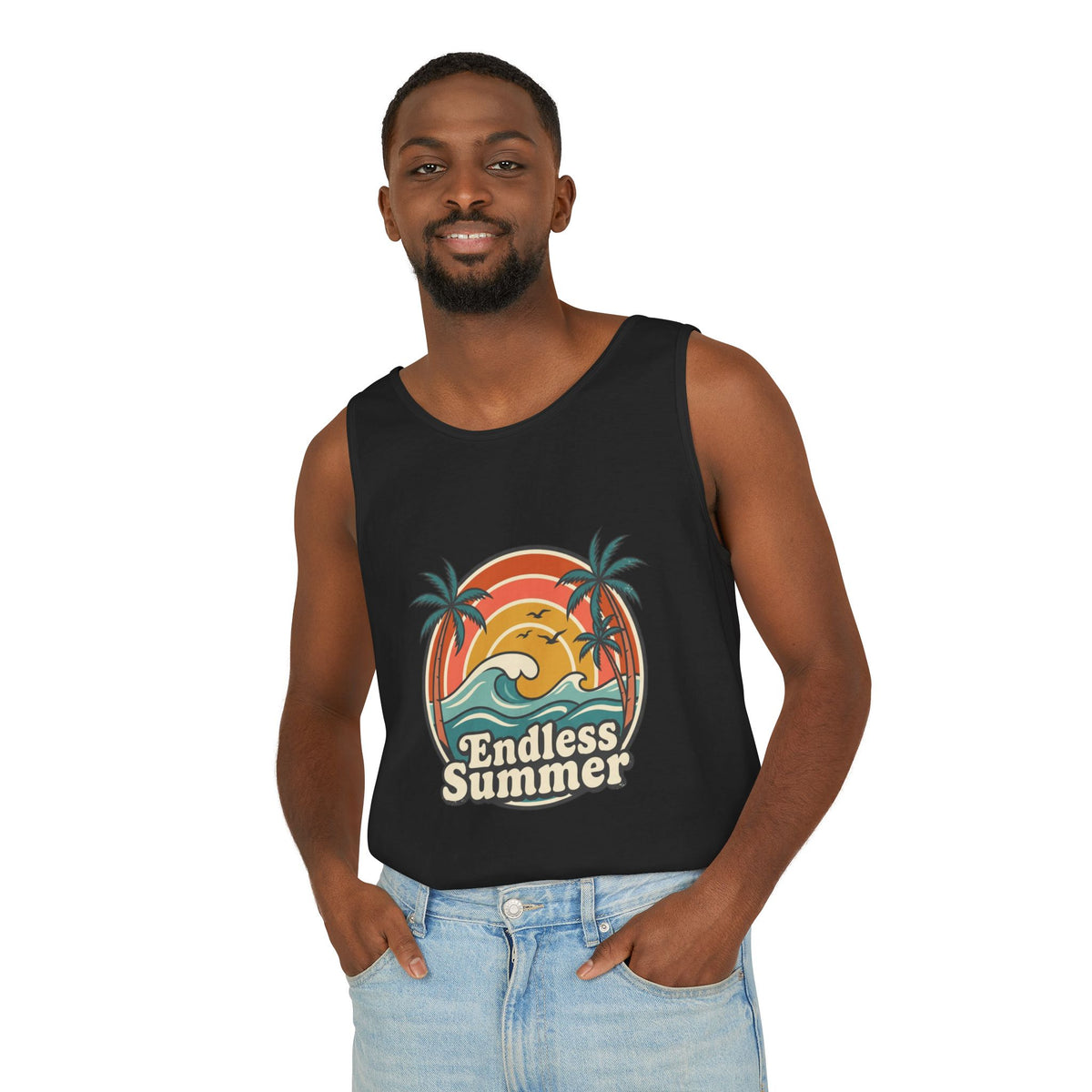Endless Summer Tank Top — Retro Beach Palm Tree Surf Graphic