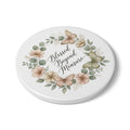 Blessed Beyond Measure Ceramic Coaster — Floral Wreath & Butterflies