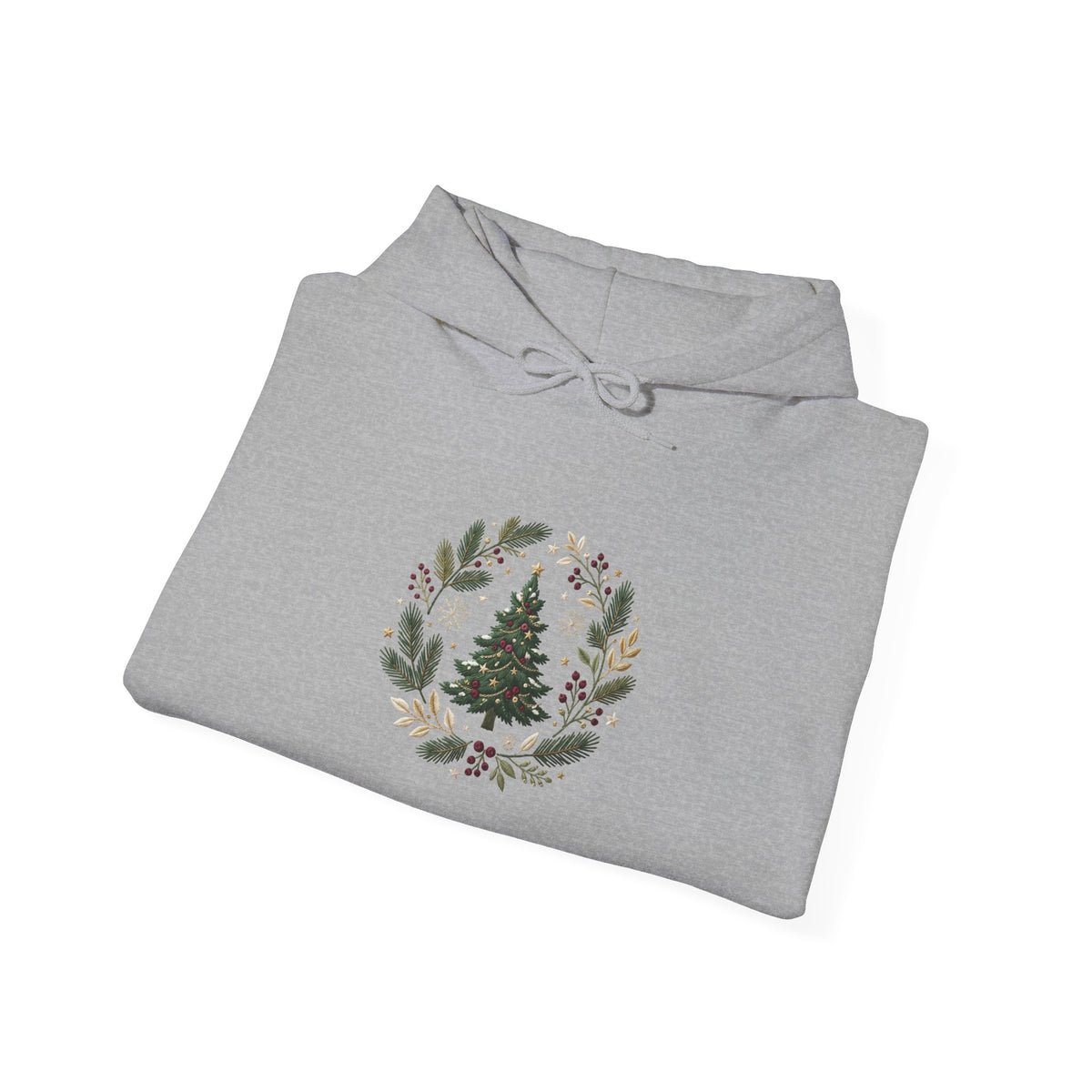 Christmas Tree Wreath Hoodie — Festive Botanical Sweatshirt, 50/50 Cotton-Poly, Unisex