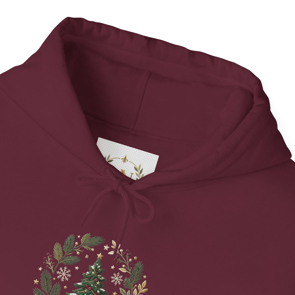 Christmas Tree Wreath Hoodie — Festive Botanical Sweatshirt, 50/50 Cotton-Poly, Unisex
