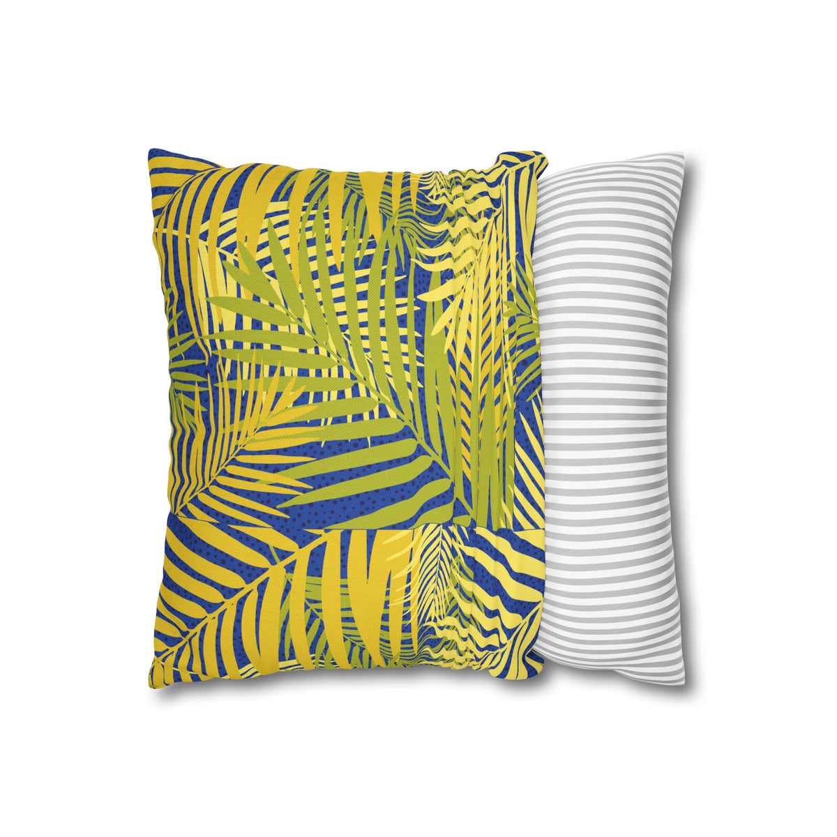 Tropical Palm Pillowcase — Yellow & Blue Leaf Decorative Pillow Cover