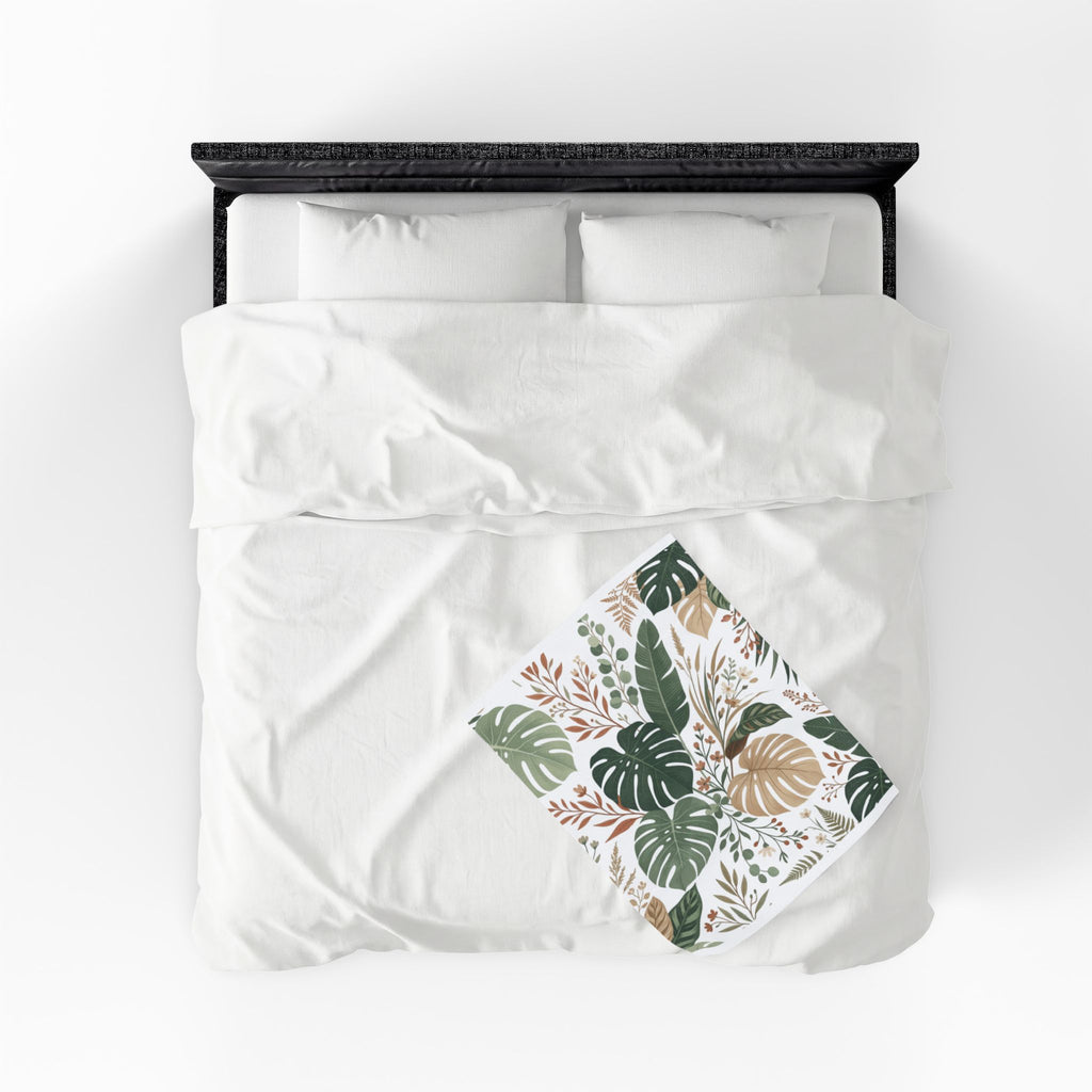 Botanical Monstera Velveteen Plush Blanket – Tropical Leaf Throw for Cozy Home Décor