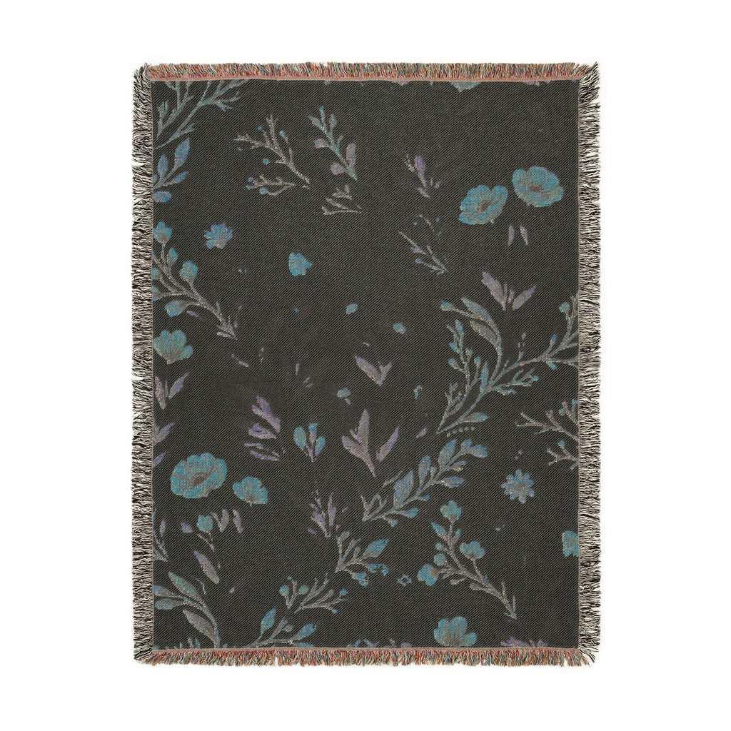 Floral Woven Blanket — Vintage Botanical Throw with Fringe