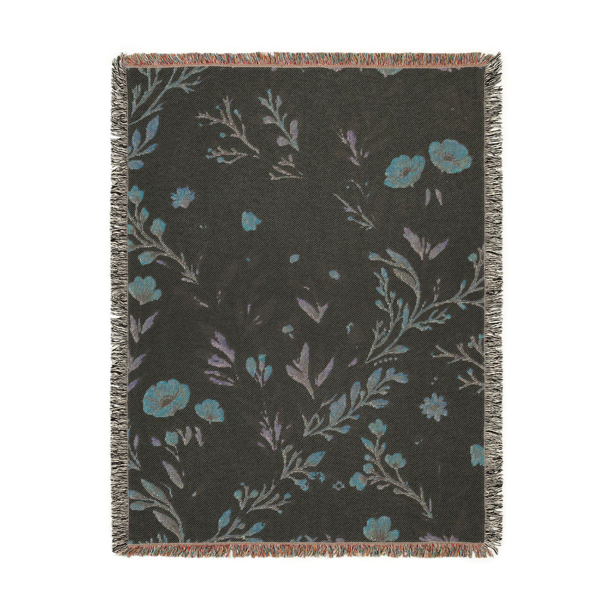 Floral Woven Blanket — Vintage Botanical Throw with Fringe