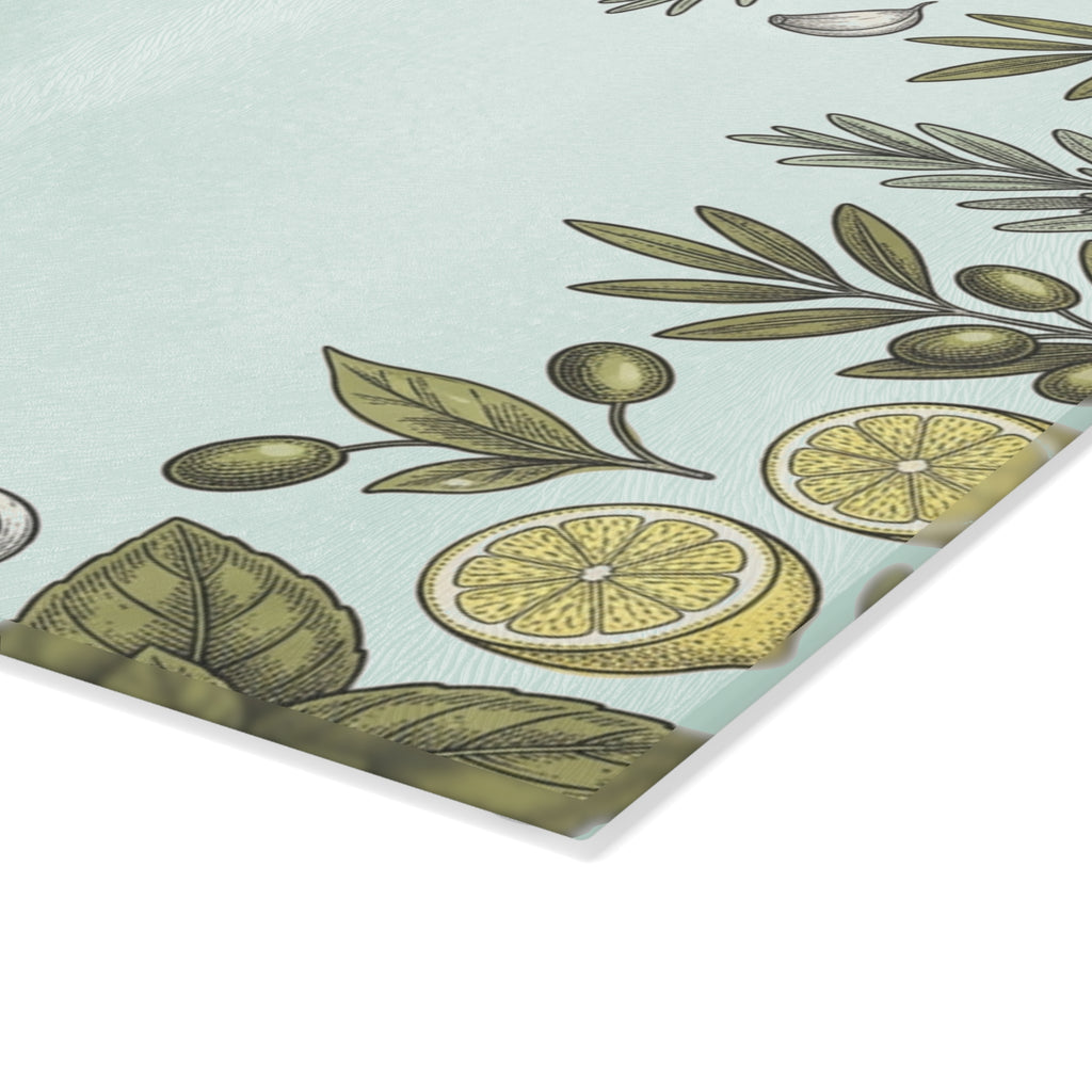 Herb & Lemon Glass Cutting Board — Decorative Kitchen Chopping Board