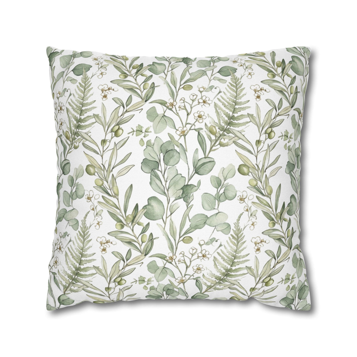 Botanical Greenery Square Pillowcase — Watercolour Eucalyptus & Fern Throw Pillow Cover