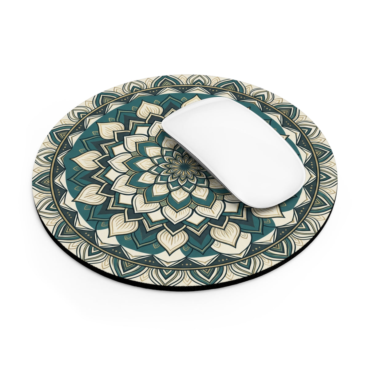 Teal Mandala Round Mouse Pad — Boho Desk Mat for Home Office, Meditation & Gifting