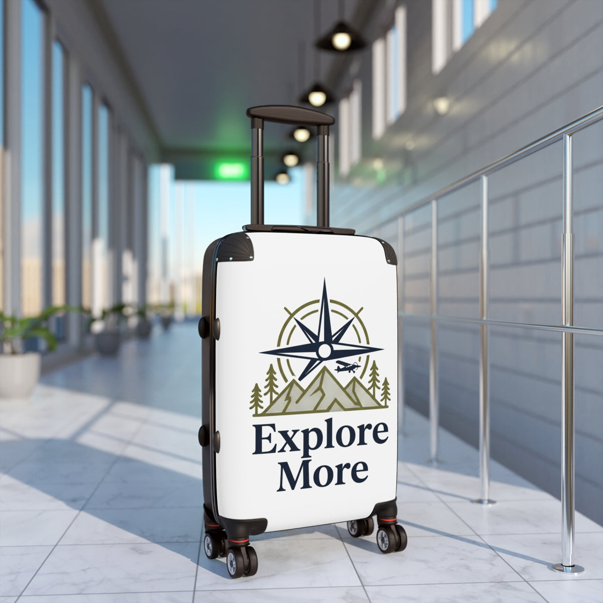 Suitcase — "Explore More" Travel Carry-On with Compass & Mountain Graphic